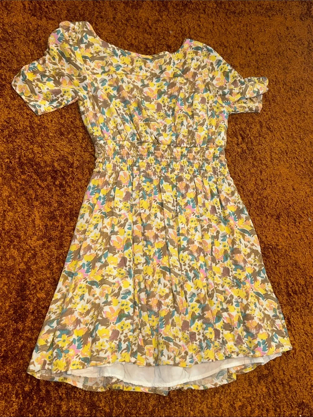 Free People Yellow Multi-Color Floral Tie-Front Mini Dress